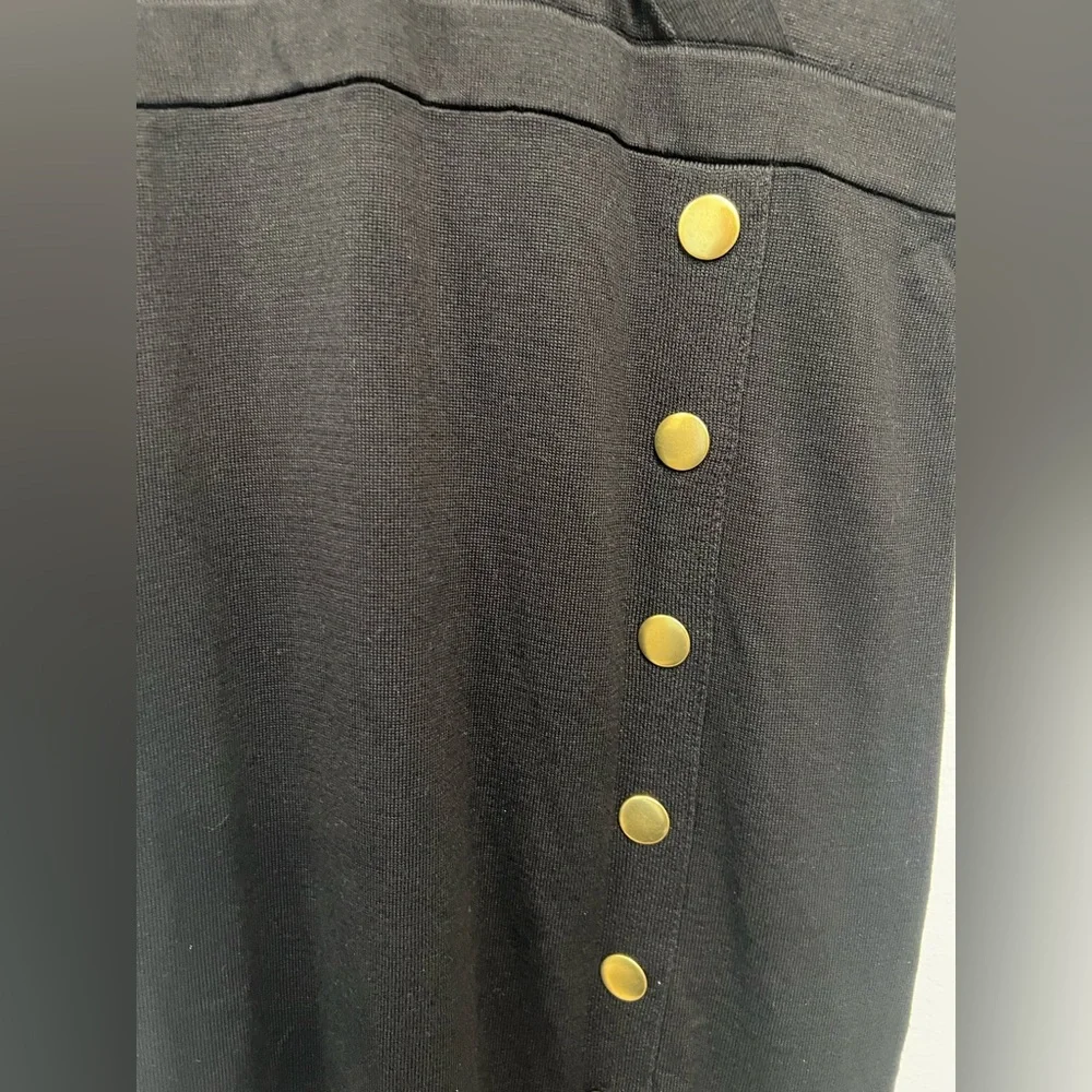 Maia Black Wrap Midi Dress Gold Button Detail | Long Sleeve | Size M - Picture 3 of 4